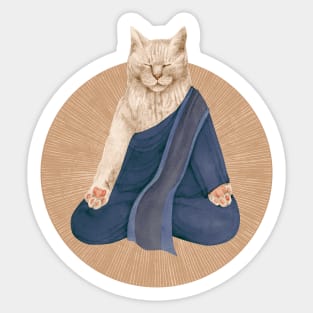 meditating cat - white Sticker